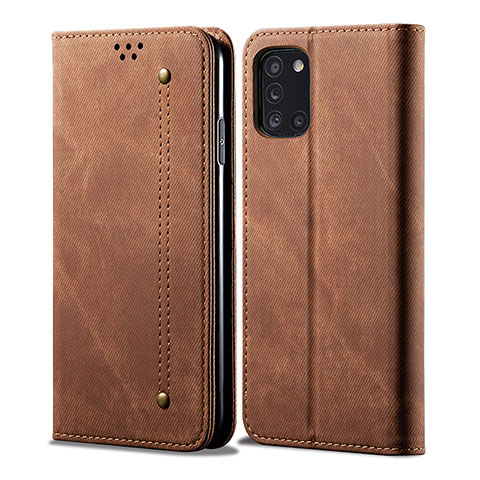 Coque Clapet Portefeuille Livre Tissu B01S pour Samsung Galaxy A31 Marron