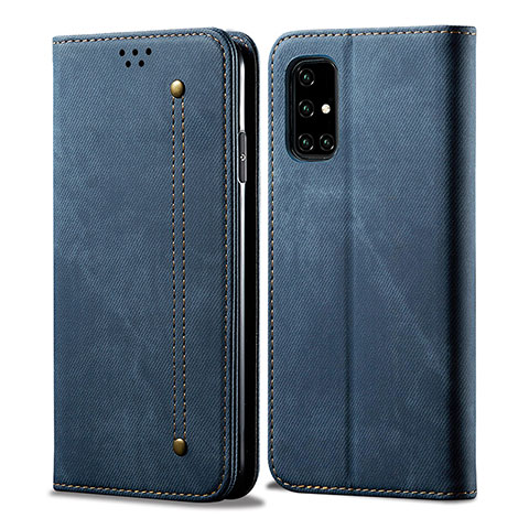 Coque Clapet Portefeuille Livre Tissu B01S pour Samsung Galaxy A51 5G Bleu