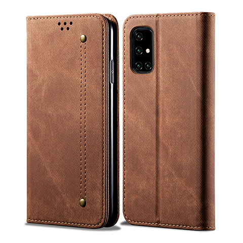 Coque Clapet Portefeuille Livre Tissu B01S pour Samsung Galaxy A71 5G Marron