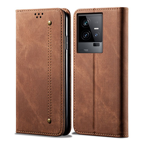 Coque Clapet Portefeuille Livre Tissu B01S pour Vivo iQOO 11 5G Marron