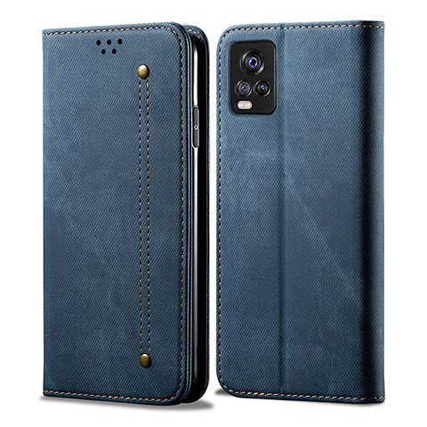 Coque Clapet Portefeuille Livre Tissu B01S pour Vivo V20 (2021) Bleu