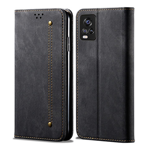 Coque Clapet Portefeuille Livre Tissu B01S pour Vivo V20 (2021) Noir