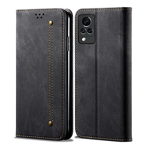 Coque Clapet Portefeuille Livre Tissu B01S pour Vivo V21 5G Noir