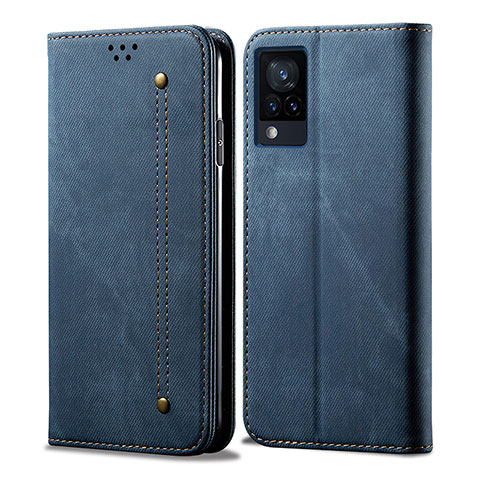 Coque Clapet Portefeuille Livre Tissu B01S pour Vivo V21e 4G Bleu