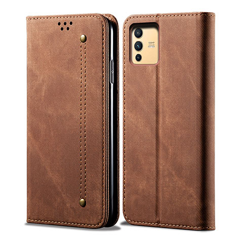 Coque Clapet Portefeuille Livre Tissu B01S pour Vivo V23 5G Marron