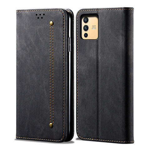 Coque Clapet Portefeuille Livre Tissu B01S pour Vivo V23 Pro 5G Noir