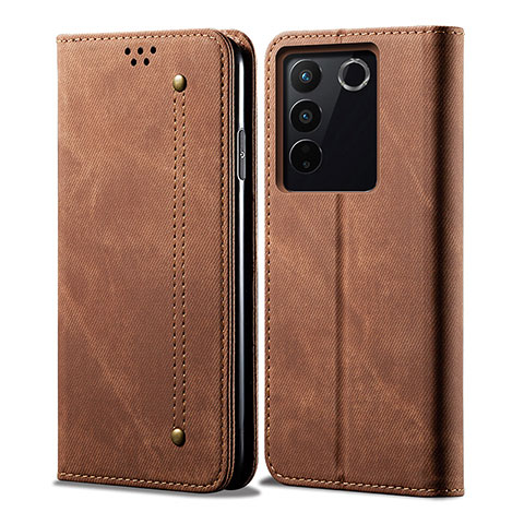 Coque Clapet Portefeuille Livre Tissu B01S pour Vivo V27 Pro 5G Marron