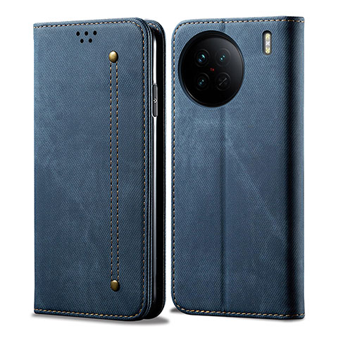 Coque Clapet Portefeuille Livre Tissu B01S pour Vivo X90 5G Bleu