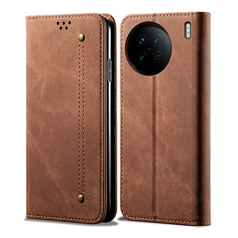 Coque Clapet Portefeuille Livre Tissu B01S pour Vivo X90 5G Marron