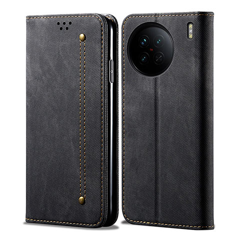 Coque Clapet Portefeuille Livre Tissu B01S pour Vivo X90 5G Noir