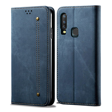 Coque Clapet Portefeuille Livre Tissu B01S pour Vivo Y11 Bleu