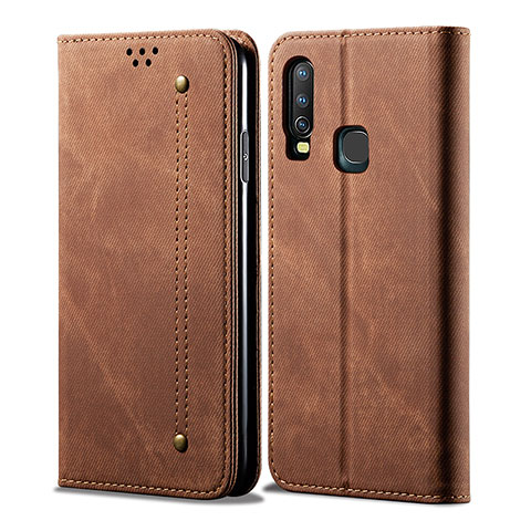 Coque Clapet Portefeuille Livre Tissu B01S pour Vivo Y11 Marron