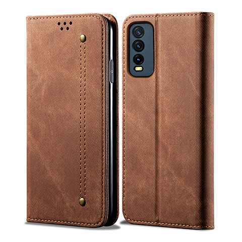 Coque Clapet Portefeuille Livre Tissu B01S pour Vivo Y11s Marron