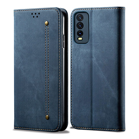 Coque Clapet Portefeuille Livre Tissu B01S pour Vivo Y12s (2021) Bleu