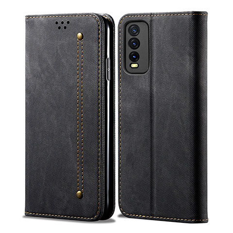 Coque Clapet Portefeuille Livre Tissu B01S pour Vivo Y20s Noir