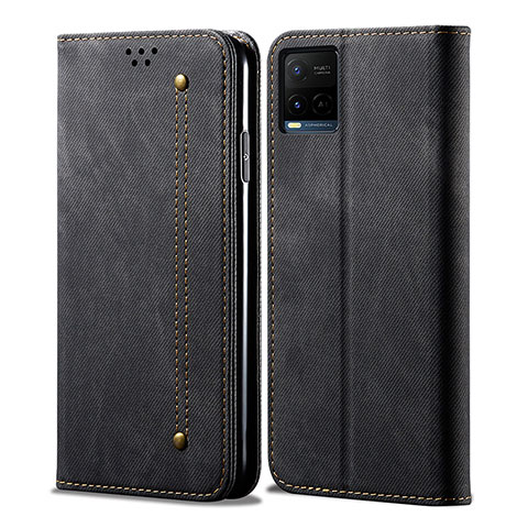 Coque Clapet Portefeuille Livre Tissu B01S pour Vivo Y21 Noir