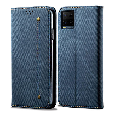 Coque Clapet Portefeuille Livre Tissu B01S pour Vivo Y21a Bleu