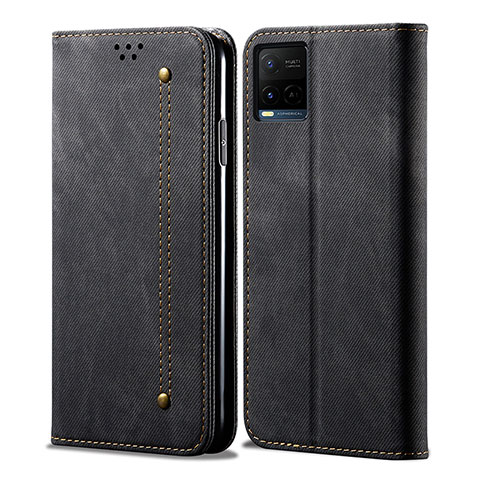 Coque Clapet Portefeuille Livre Tissu B01S pour Vivo Y21e Noir