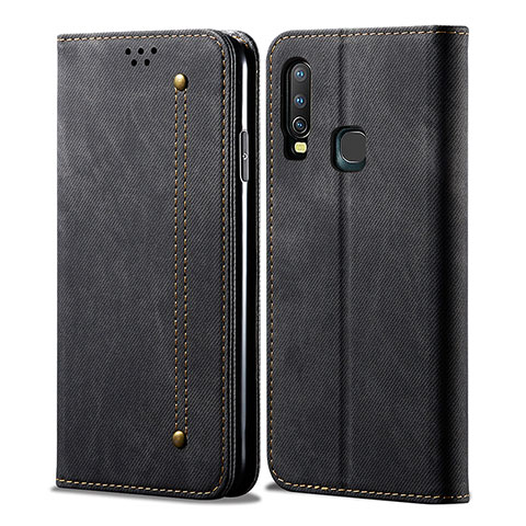 Coque Clapet Portefeuille Livre Tissu B01S pour Vivo Y3 Noir