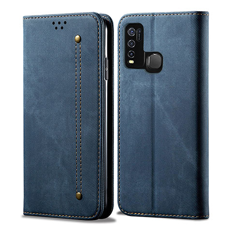 Coque Clapet Portefeuille Livre Tissu B01S pour Vivo Y50 Bleu