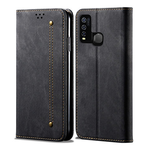 Coque Clapet Portefeuille Livre Tissu B01S pour Vivo Y50 Noir