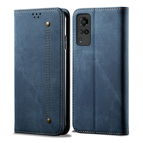 Coque Clapet Portefeuille Livre Tissu B01S pour Vivo Y51 (2021) Bleu