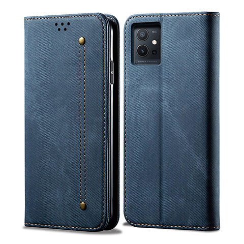 Coque Clapet Portefeuille Livre Tissu B01S pour Vivo Y52t 5G Bleu