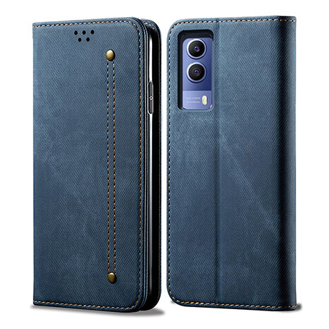 Coque Clapet Portefeuille Livre Tissu B01S pour Vivo Y53s 5G Bleu