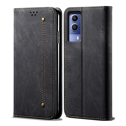 Coque Clapet Portefeuille Livre Tissu B01S pour Vivo Y53s t2 Noir