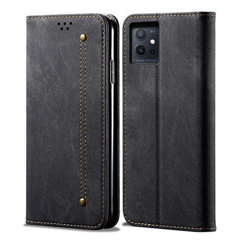 Coque Clapet Portefeuille Livre Tissu B01S pour Vivo Y55s 5G Noir