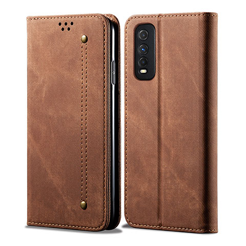 Coque Clapet Portefeuille Livre Tissu B01S pour Vivo Y70S 5G Marron