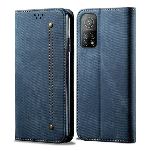 Coque Clapet Portefeuille Livre Tissu B01S pour Xiaomi Mi 10T Pro 5G Bleu