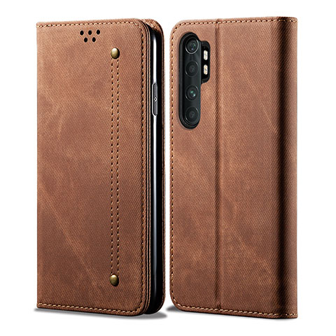 Coque Clapet Portefeuille Livre Tissu B01S pour Xiaomi Mi Note 10 Lite Marron