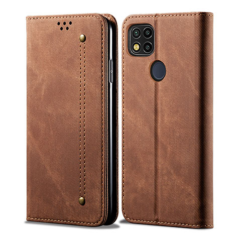 Coque Clapet Portefeuille Livre Tissu B01S pour Xiaomi POCO C3 Marron