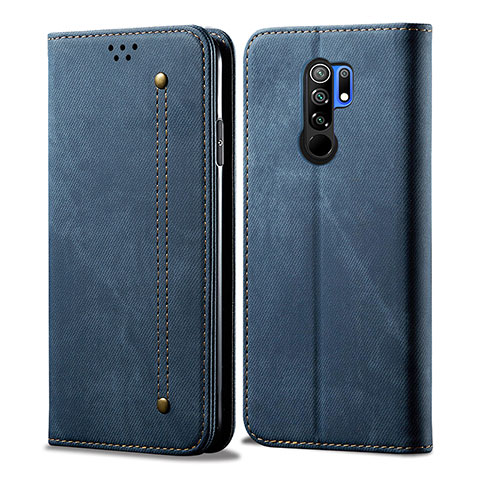 Coque Clapet Portefeuille Livre Tissu B01S pour Xiaomi Redmi 9 Bleu