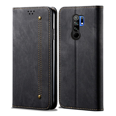 Coque Clapet Portefeuille Livre Tissu B01S pour Xiaomi Redmi 9 Noir