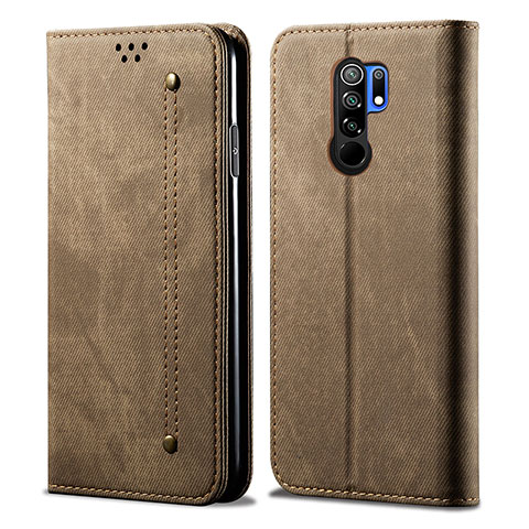 Coque Clapet Portefeuille Livre Tissu B01S pour Xiaomi Redmi 9 Prime India Kaki