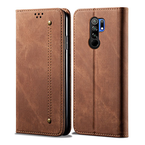 Coque Clapet Portefeuille Livre Tissu B01S pour Xiaomi Redmi 9 Prime India Marron