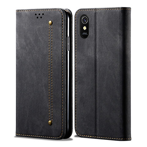 Coque Clapet Portefeuille Livre Tissu B01S pour Xiaomi Redmi 9A Noir