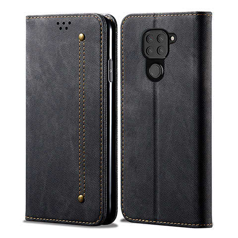 Coque Clapet Portefeuille Livre Tissu B01S pour Xiaomi Redmi Note 9 Noir