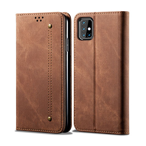 Coque Clapet Portefeuille Livre Tissu B02S pour Samsung Galaxy M31s Marron