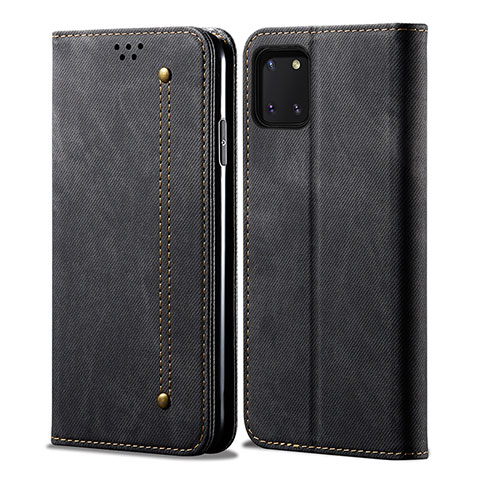 Coque Clapet Portefeuille Livre Tissu B02S pour Samsung Galaxy Note 10 Lite Noir