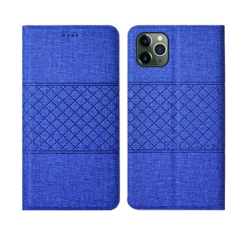 Coque Clapet Portefeuille Livre Tissu H01 pour Apple iPhone 11 Pro Max Bleu