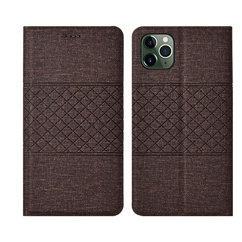 Coque Clapet Portefeuille Livre Tissu H01 pour Apple iPhone 11 Pro Max Marron