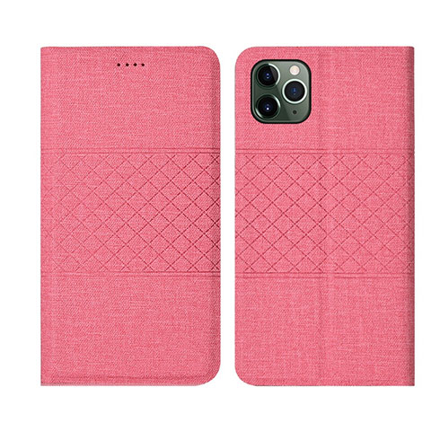 Coque Clapet Portefeuille Livre Tissu H01 pour Apple iPhone 11 Pro Rose