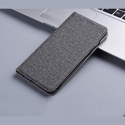 Coque Clapet Portefeuille Livre Tissu H01 pour Apple iPhone 13 Mini Gris