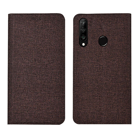 Coque Clapet Portefeuille Livre Tissu H01 pour Huawei Nova 4e Marron