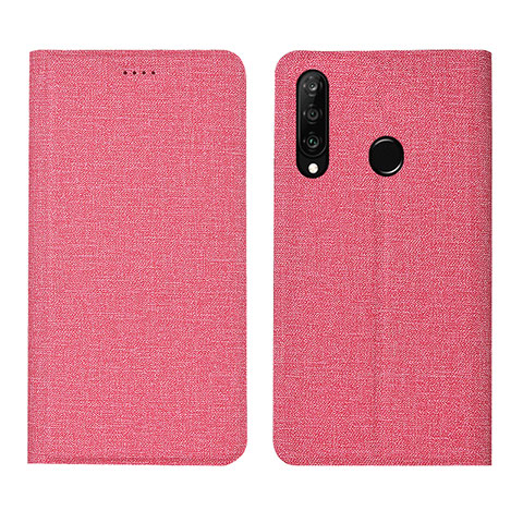 Coque Clapet Portefeuille Livre Tissu H01 pour Huawei Nova 4e Rose