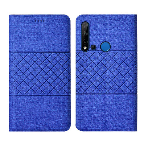 Coque Clapet Portefeuille Livre Tissu H01 pour Huawei Nova 5i Bleu