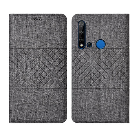 Coque Clapet Portefeuille Livre Tissu H01 pour Huawei Nova 5i Gris